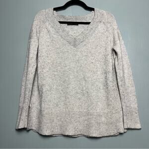 Claudia Nichole Womens Heathered Gray V Neck Sweater Merino Wool Cashmere Size L